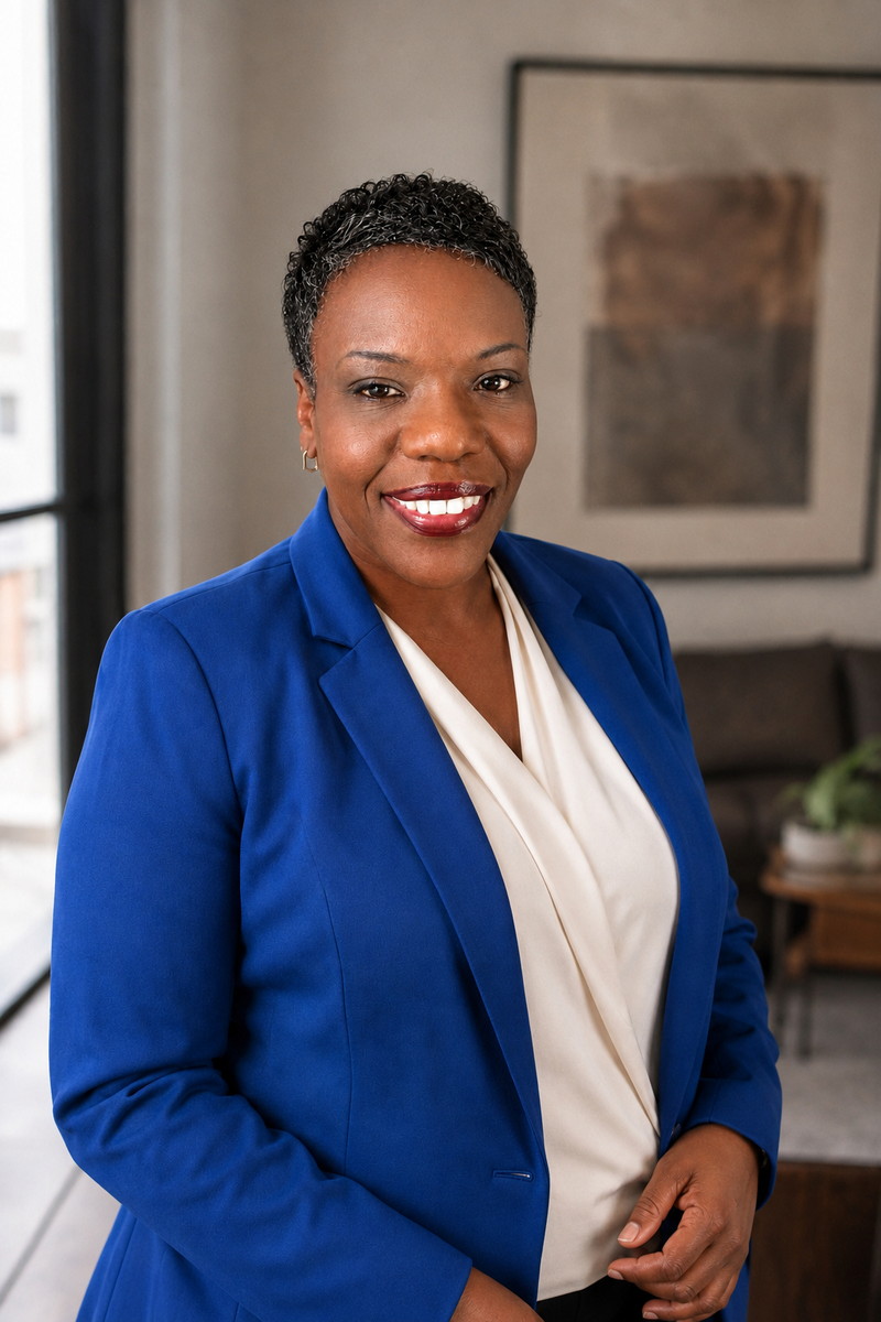 Linell Burnes wearing a royal blue blazer